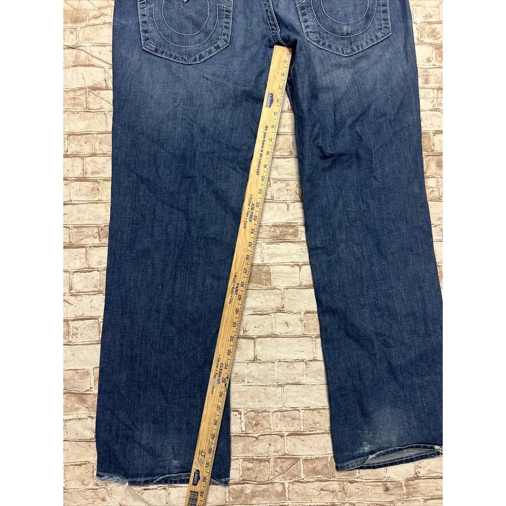 True Religion Jeans 38 X 32.5 Blue Denim Ricky Relaxed Straight Thick Stitch‎